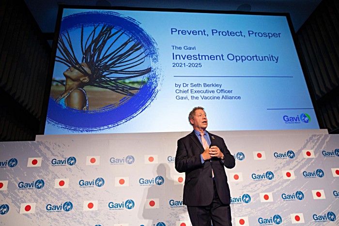 Gavi CEO Dr Seth Berkley presents the Gavi Investment Opportunity 2021-2025 during the replenishment launch. The Japanese government generously hosted the event, and has supported Gavi since 2011.