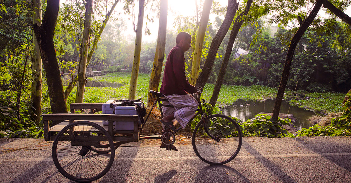 Man cycling vaccines in cool boxes