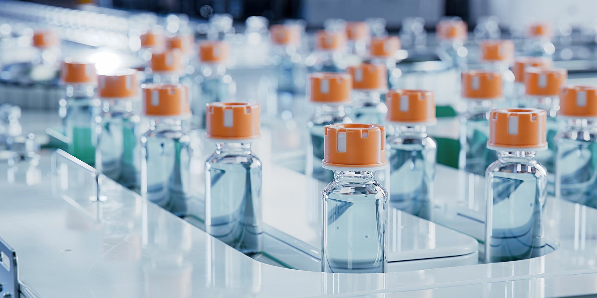 Close-up of vaccines vials in production. Credit: IM Imagery