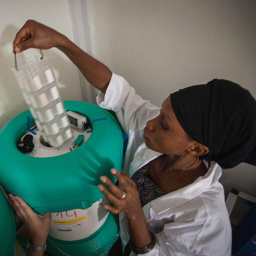 Ebola vaccine needs to be kept at a temperature of -70° C, these new coolers use jet fuel to keep the temperature right for up to five days in the field. Photo: WHO/2015/Sean Hawkey