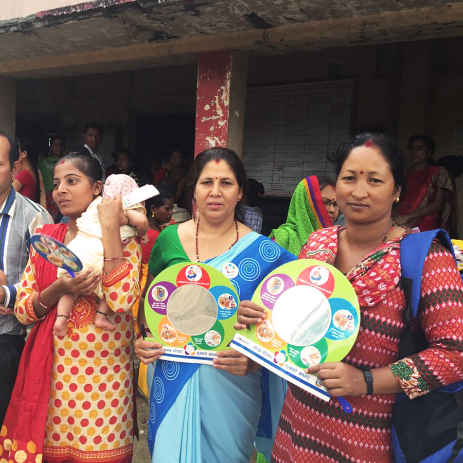 Participants receive visual-reminders for hygiene behaviours. Credit: Om Prasad Gautam, WaterAid
