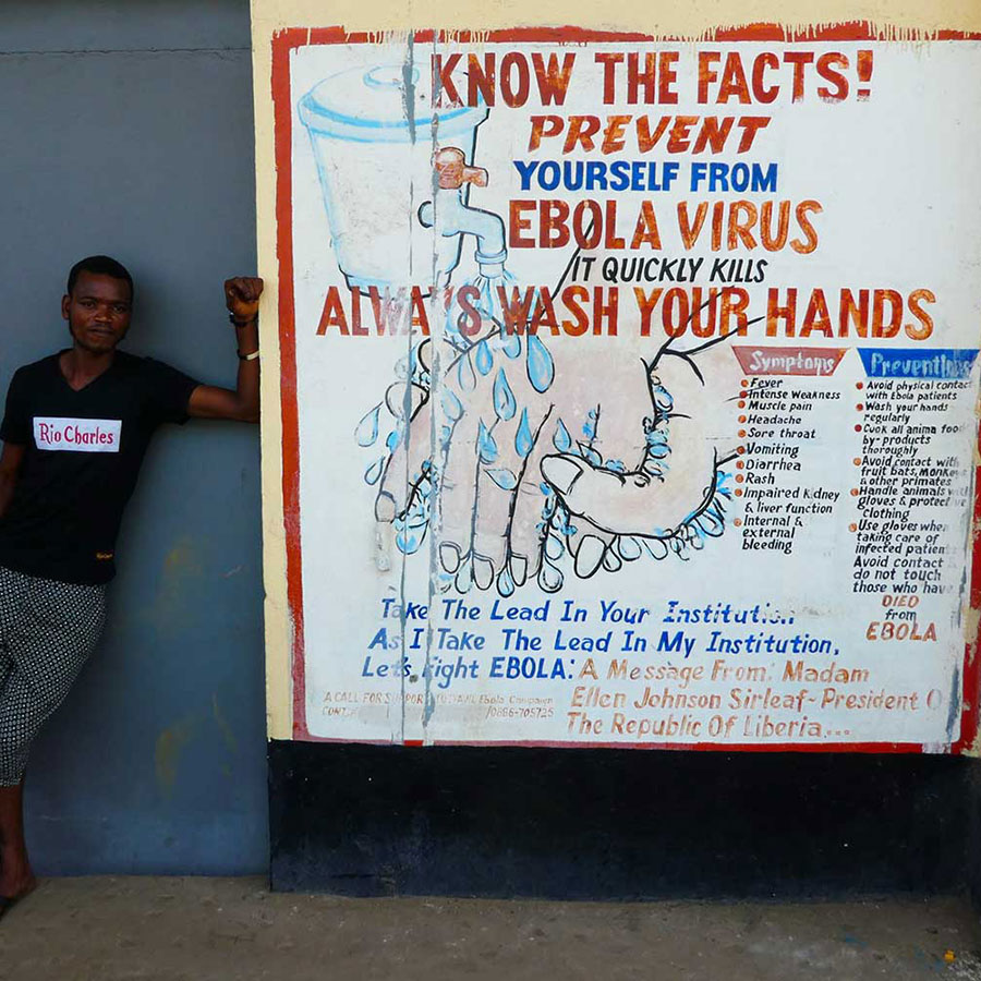 Public information poster encouraging people to wash their hands to help prevent the spread of Ebola. Credit: Gavi/2016/Duncan Graham-Rowe