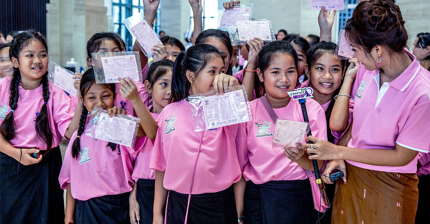 Group pose of teenage girls in Lao