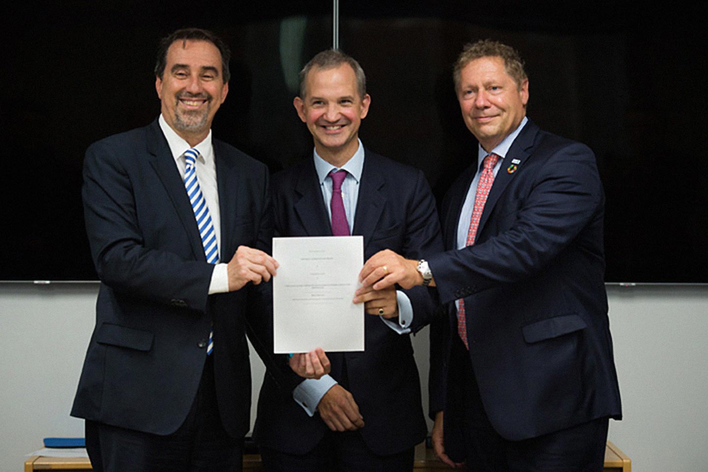 During this year's United Nations General Assembly in New York, Brazil’s Minister of Health, Gilberto Occhi, Dr. Seth Berkley, CEO of Gavi, and Christopher Egerton-Warburton, a member of the IFFIm Board of Directors, met to discuss the Brazil's US$ 20 million commitment to IFFIm. Credit: Gavi/2018/Andrew Seng.