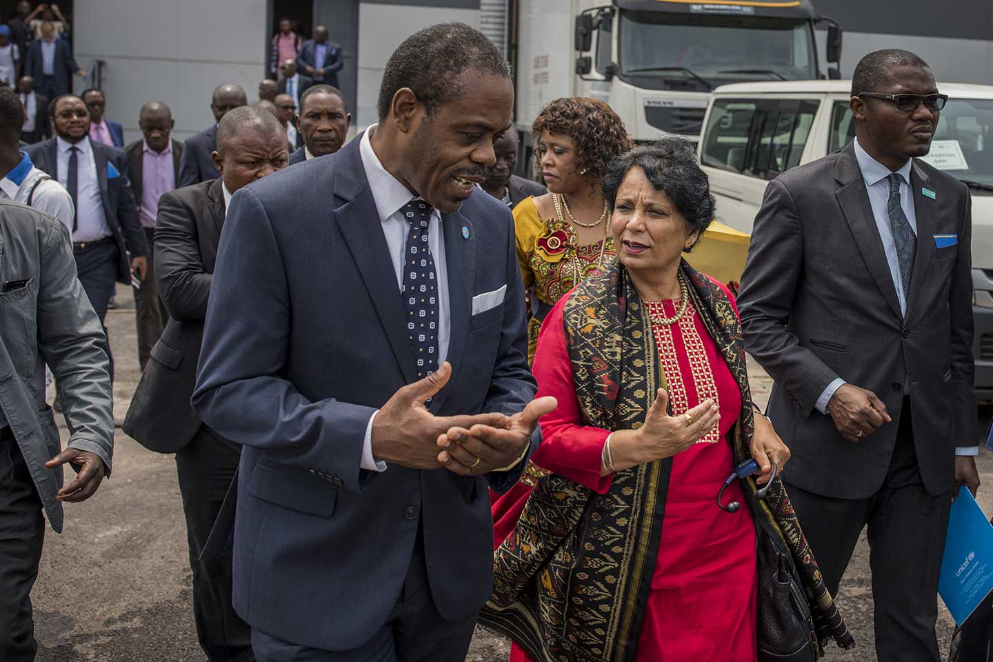 Anuradha Gupta, Gavi Deputy CEO, and Dr Oly Ilunga Kalenga (left), DRC Minister of Health, during the inauguration ceremony of the new vaccine warehouse in Kinkole (Kinshasa). Credit: Gavi/2018/Thomas Nicolon.