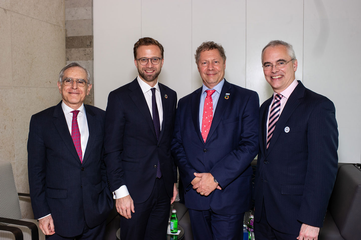 Left to right: Cyrus Ardalan, Chair of the IFFIm Board of Directors | H.E. Nikolai Astrup, Minister of International Development for Norway | Dr Seth Berkley, GAVI CEO | Richard Hatchett, CEO of the Coalition for Epidemic Preparedness Innovation, during the Gavi mid-term review in Abu Dhabi. Credit: Gavi/2018/Oscar Seykens.