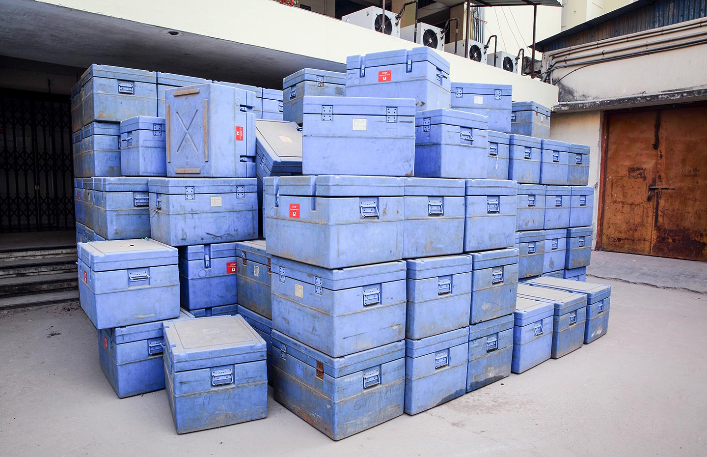 Gavi/2015/GMB Akash- Emptry cold box's ready to be stocked with vaccines. More than three million children will benefit from pneumococcal vaccine (PCV), which protects against one of the leading causes of pneumonia, and the Inactivated Polio Vaccine (IPV) as part of the Polio Eradication & Endgame Strategic Plan 2013-2018