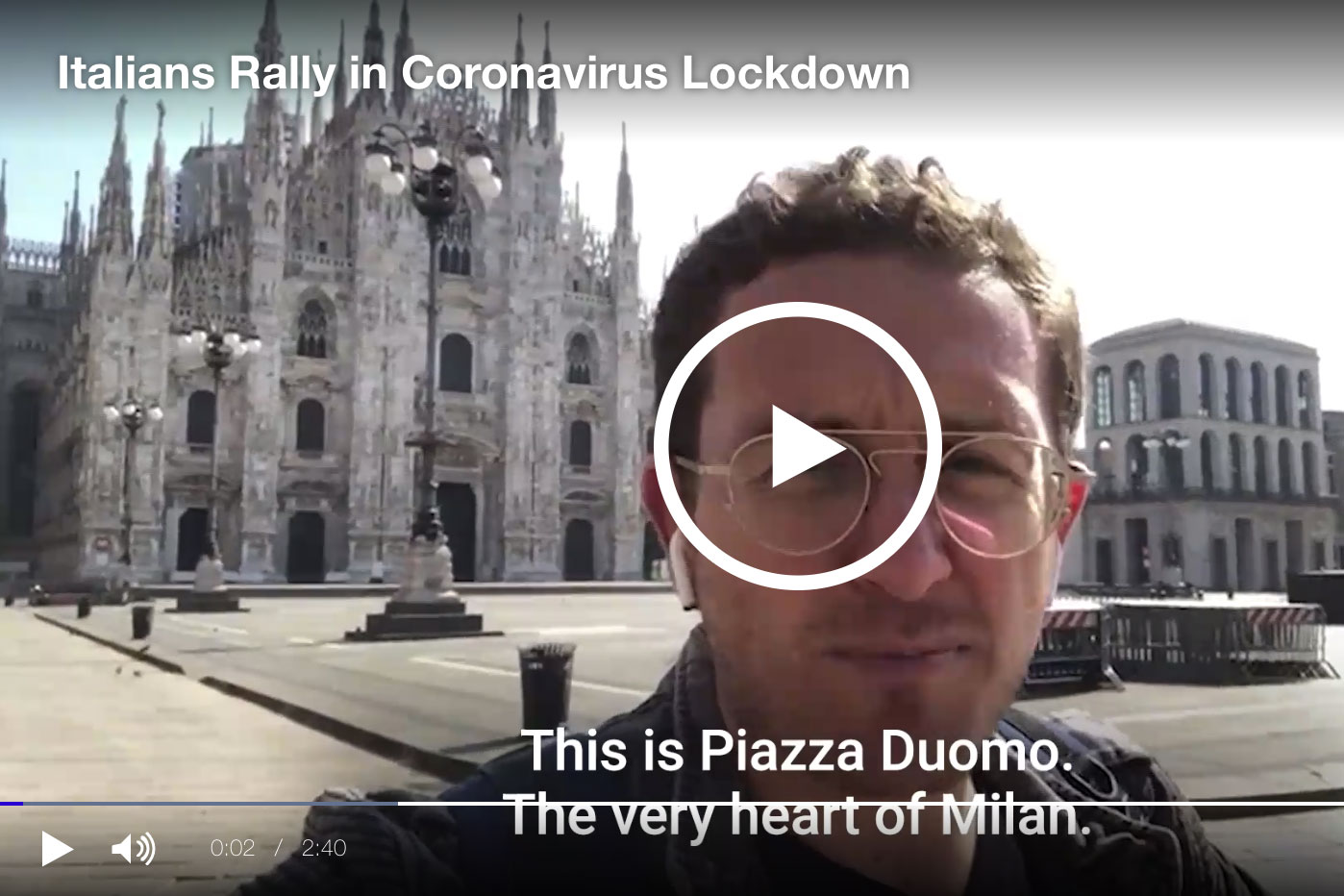Screengrab from bloomberg article - Video: Italians Rally in Coronavirus Lockdown Screengrab from bloomberg article - Video: Italians Rally in Coronavirus Lockdown
