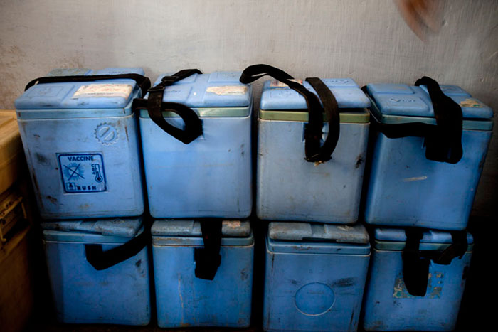 Kapasia’s own success starts in these cold boxes, used to deliver BCG, pentavalent, tetanus toxoid, measles and polio vaccines to 200 villages. Each is packed with ice to ensure protection from temperatures that soar to 40 degrees in the monsoon season.