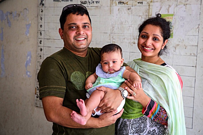 Mahmun and Moon bring their son Sahrish to the Dhaka Expanded Program of Immunization (EPI) Center to receive the pneumococcal (PCV) and inactivated polio (IPV) vaccines, during the launch of the national PCV/IPV campaign. For many children like Sahrish, vaccination serves as an initial entry point into the health system, making them more likely to receive additional recommended vaccines and further primary health care in the future.