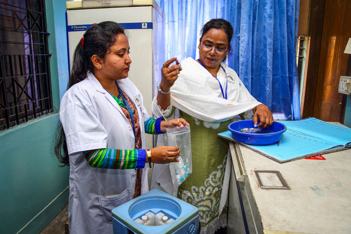Mura is one of more than 45,000 community health workers who underpin Bangladesh’s child and maternal health care and play a key role in ensuring parents bring their children to vaccination sessions.