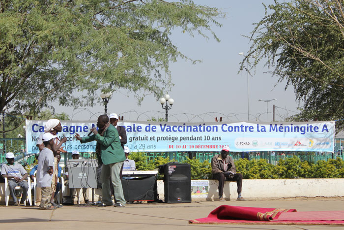 Actors present a sketch that highlights the benefits of immunisation against meningitis in N’Djamena. The region’s biggest epidemic in recent years affected 250,000 people, killing 25,000 and leaving another 50,000 with disabilities ranging from deafness to mental retardation. 