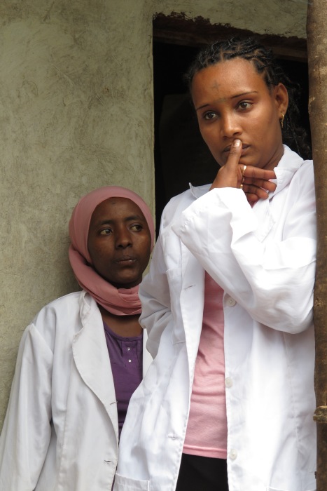 Health extension workers like Zebura Ali (left) and Daragew Somirew (right) serve a population of about 1,300. Vaccinations are organised on the 28th day of each month.