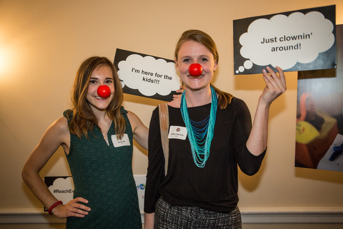 Guests enjoy the Red Nose Day photo booth