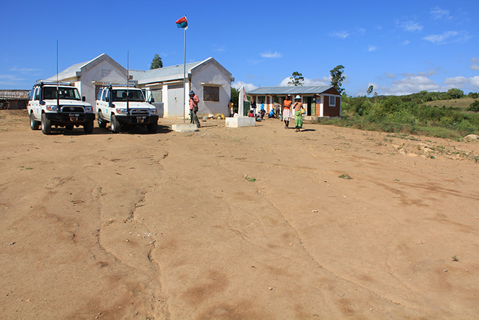 A dirt road leads up to the health clinic at Ankariera in southern Madagascar. Many of the women who brought their children for immunisation on 17 May 2011 had walked 18 kilometres, braving cattle-rustlers and bandits.