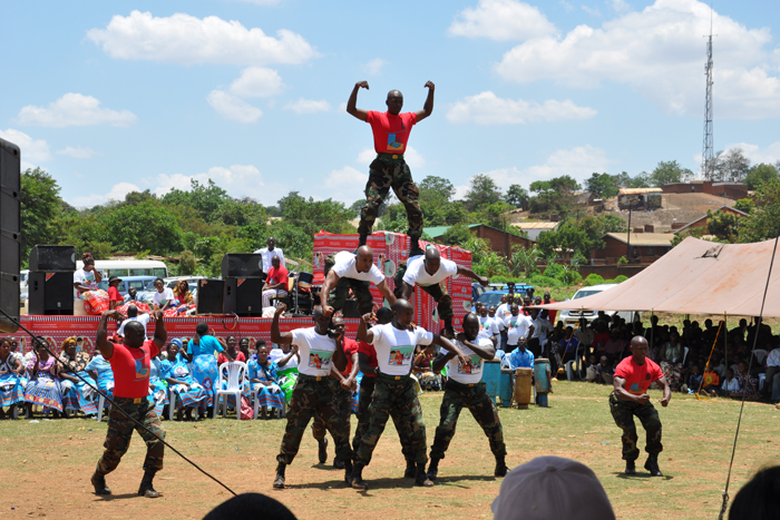 The theme for an entertaining acrobatic display by the Malawian defence forces at the pneumococcal vaccine launch on November 12 in Lilongwe was "fighting pneumonia."