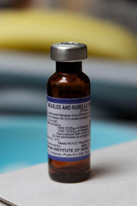 Rubella vaccines are usually delivered in a combined measles-rubella vaccine, such as this one set for use in Laos during a national measles rubella campaign in November 2011.