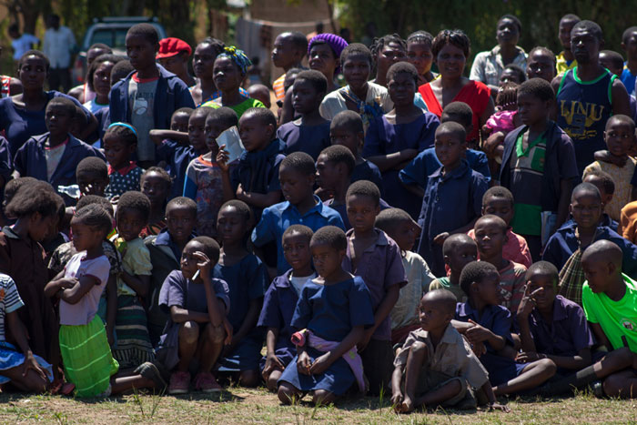 Large crowds of school children watch the performances at the ceremony. Rotavirus, the most common cause of severe and fatal diarrhoea, takes the lives of over 3600 Zambian children under five each year.