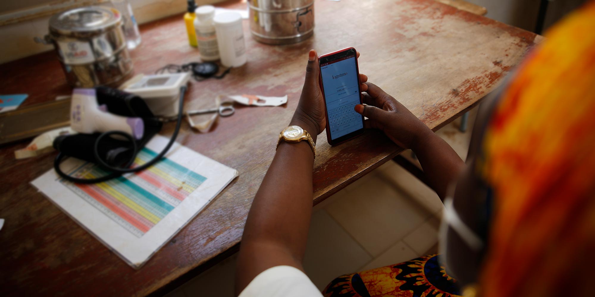 A health worker using the Logistimo mobile phone app to track and report the supply of vaccines and other essential medical products. Credit: Gavi/2020/Maya Hautefeuille