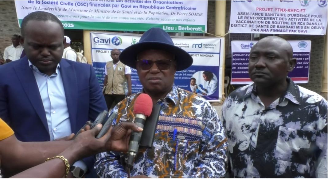 Dr Pierre Somse, Minister of Health and Population, giving a press briefing.