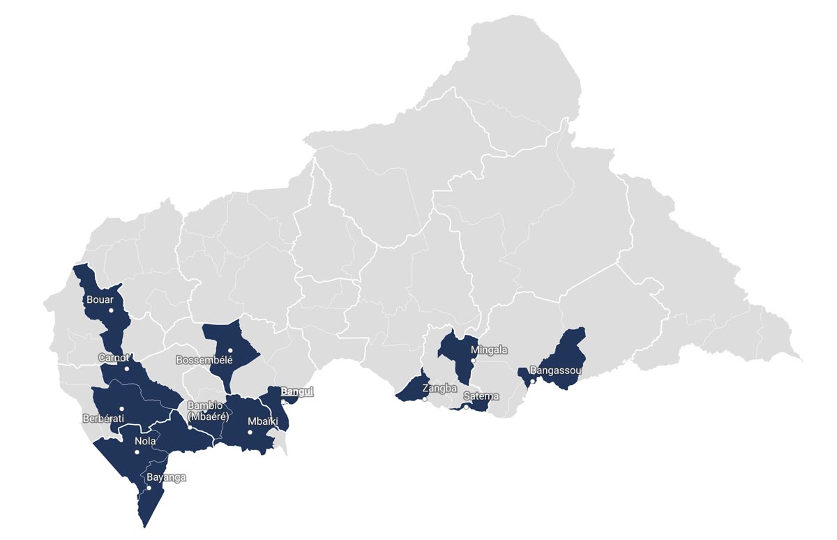 The map below highlights the geographic areas where CSOs are implementing grant activities