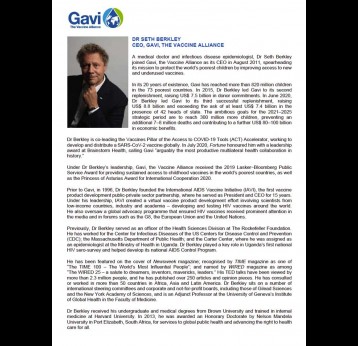 Dr Seth Berkley, CEO, Gavi, the Vaccine Alliance