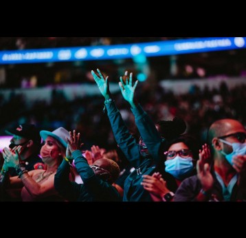 Fans enjoy the Vax Live concert at SoFi Stadium – Image credit: Rozette Rago/Global Citizen