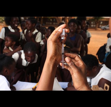 HPV vaccine to prevent cervical cancer is administrated to school children at Matipula Primary School in Lusaka, Zambia. Credit: Gavi/2023/Peter Caton