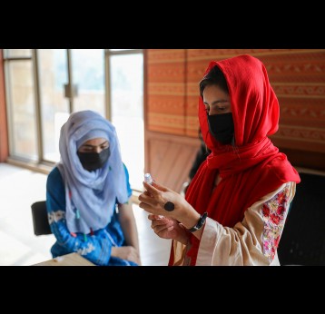 A health worker preparing COVID-19 vaccine in F9 Park Islamabad, Pakistan. This is the only facility in the country where people can ask to be administered a vaccine of their choice.