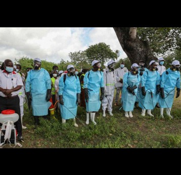 Kenya Malaria Youth Army (KeMYA) members ready for a malaria prevention exercise