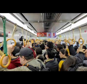 A crowded metro train
