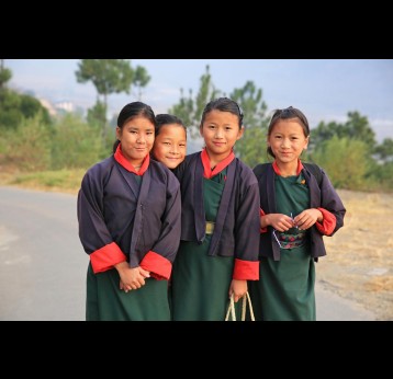 Young girls on their way to school in rural Bhutan.