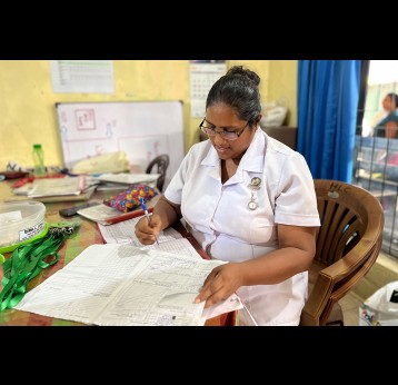 Chief Midwife W. A. M. M. Weerasekara: “Seeing the mothers and children in my care healthy and happy brings me the greatest joy”. Credit: Aanya Wipulasena