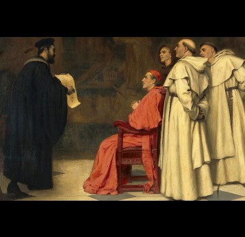 Gabriel Falloppius explaining one of his discoveries to the Cardinal Duke of Ferrara. Credit: WellcomeTrust, CC BY-SA