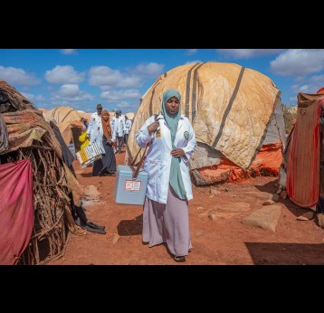 Cover image: READO staff on their way through Walaag 1 IDP camp in Somalia to the outreach facility to begin administering vaccinces. Gavi/2024/Mohamed Abdihakim Ali