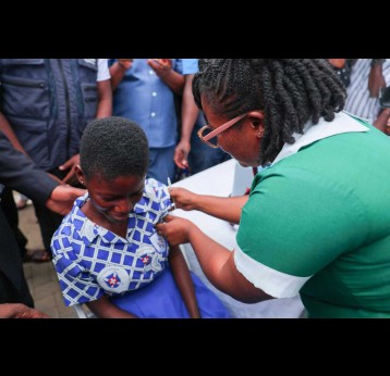 A girl receives the HPV vaccine during the national launch of the HPV vaccination campaign in Accra, Ghana in October 2025. Credit: Gavi/2025/Nipah Dennis