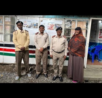 (L-R) Assistant Chief Mohamed Gedi who leads a small community center locally known as "Garage", Assistant Chief Hussein Gabow, Chief Josiah Kiweu the senior chief in Eastleigh North and Fatuma Ahmed a passionate community health promoter (CHP) during an interview at the chief's office in Eastleigh North. Credit: Lenah Bosibori