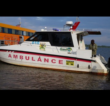 Gavi-funded Koome Island boat-ambulance  waiting for Rebbecca Nabiryo on 6 June 2026. Credit: John Musenze