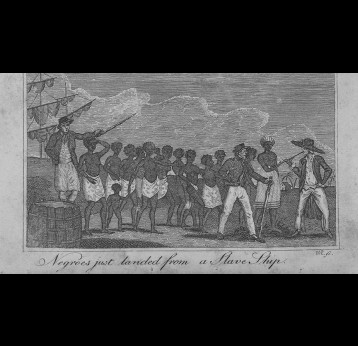 Schomburg Center for Research in Black Culture, Manuscripts, Archives and Rare Books Division, The New York Public Library. "Negroes just landed from a Slave Ship." The New York Public Library Digital Collections. 1810.