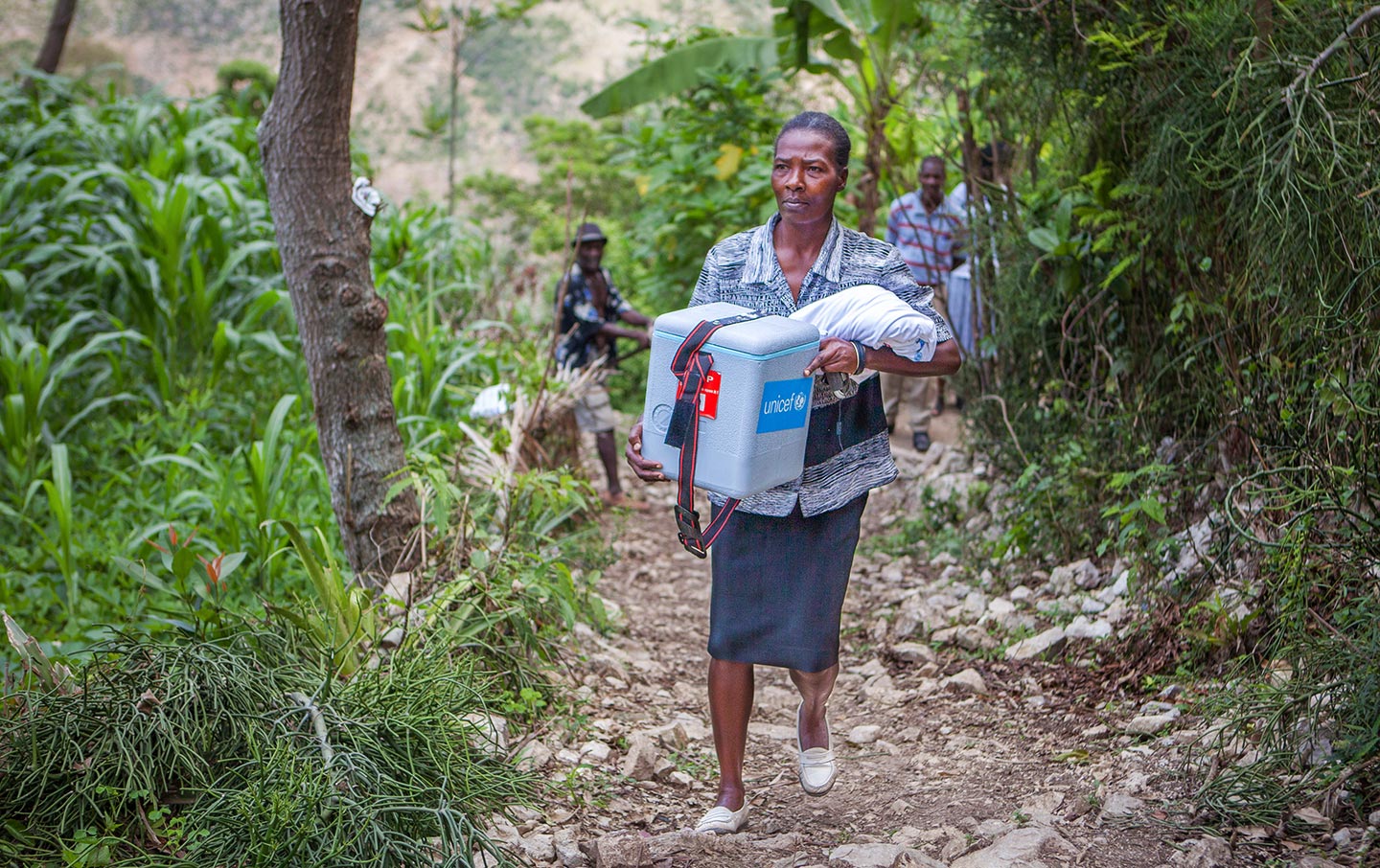 Health worker carrying cold chain equipment - Gavi/2013/Evelyn Hockstein