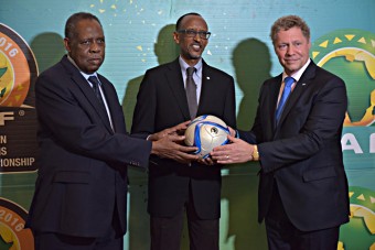CAF President Issa Hayatou, Rwanda President Paul Kagame, Gavi CEO Dr Seth Berkley