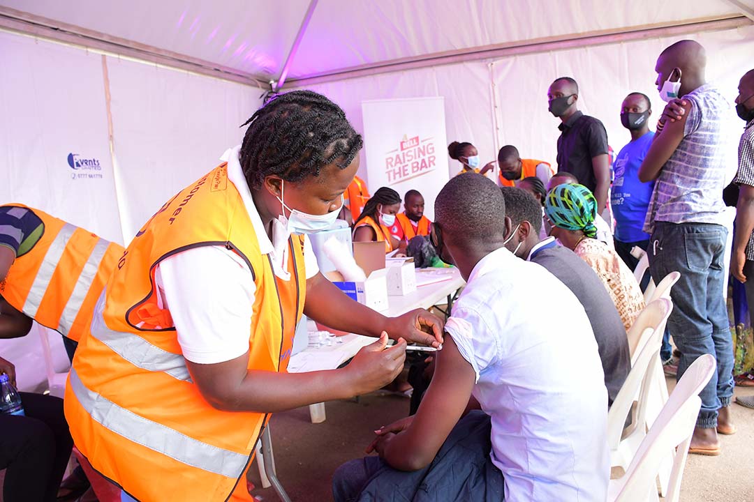 A man receiving his COVID-19 vaccine