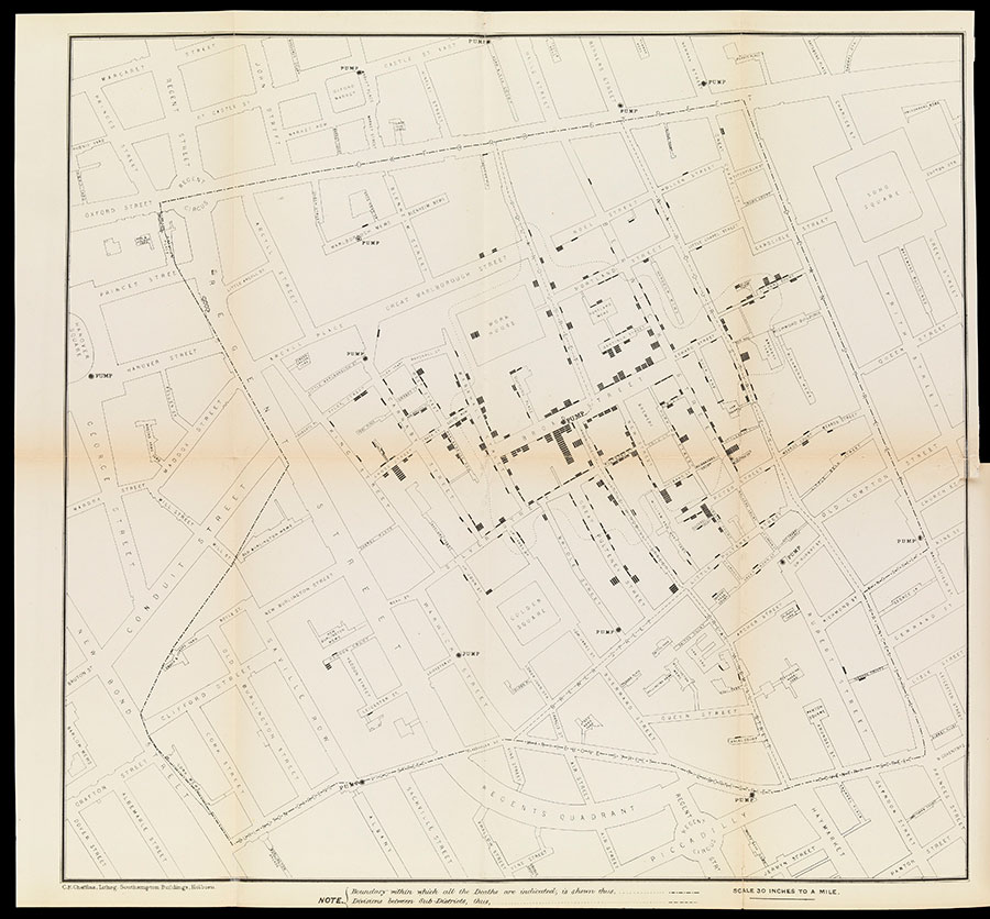 John Snow’s map of 1954’s cholera fatalities in Soho
