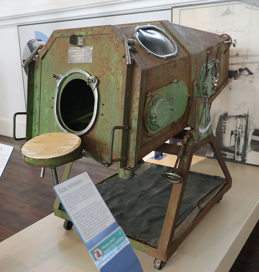 The iron lung designed by Drinker & Shaw was the first reliable artificial breathing apparatus for polio patients