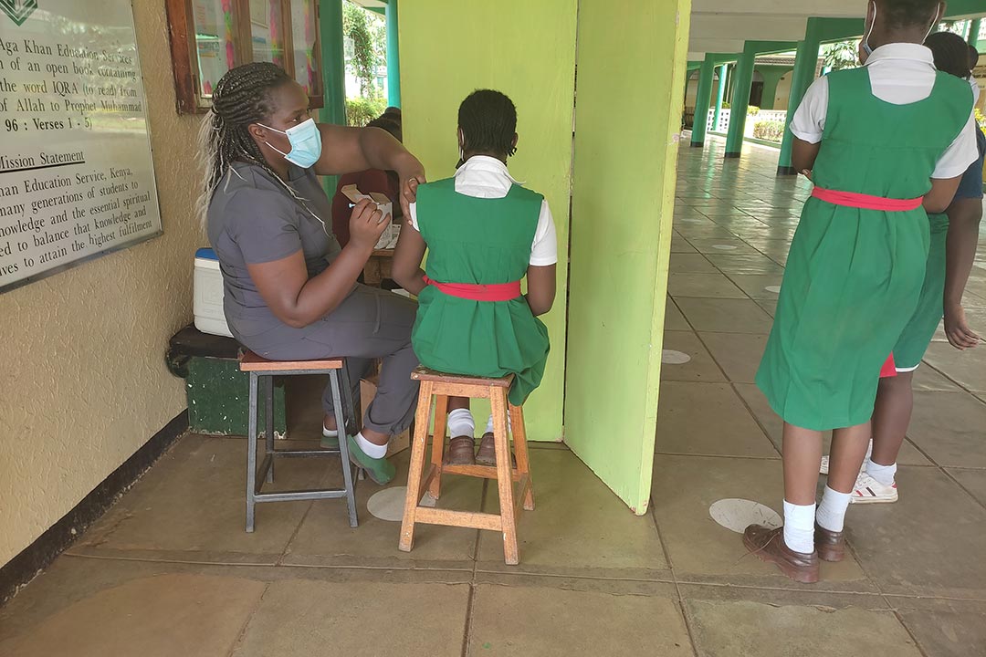 A nurse administers the HPV vaccine during an outreach session in Kisumu county. Photo credits /Angeline Anyango.