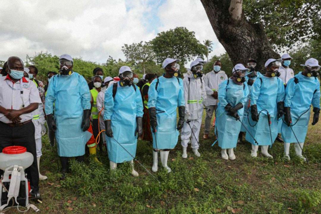 Kenya Malaria Youth Army (KeMYA) members ready for a malaria prevention exercise