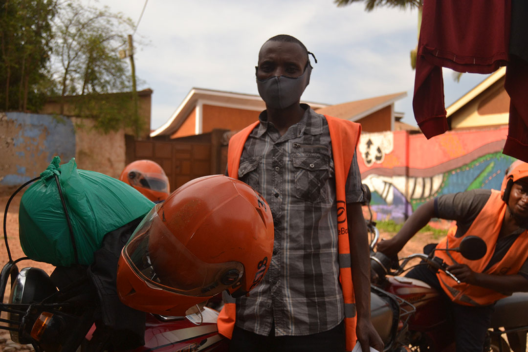 Tomson Turyatemba after recieving his first COVID-19 vaccine