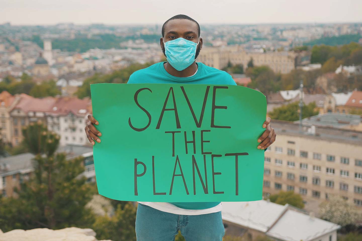Ecology activist striking to save the environment.