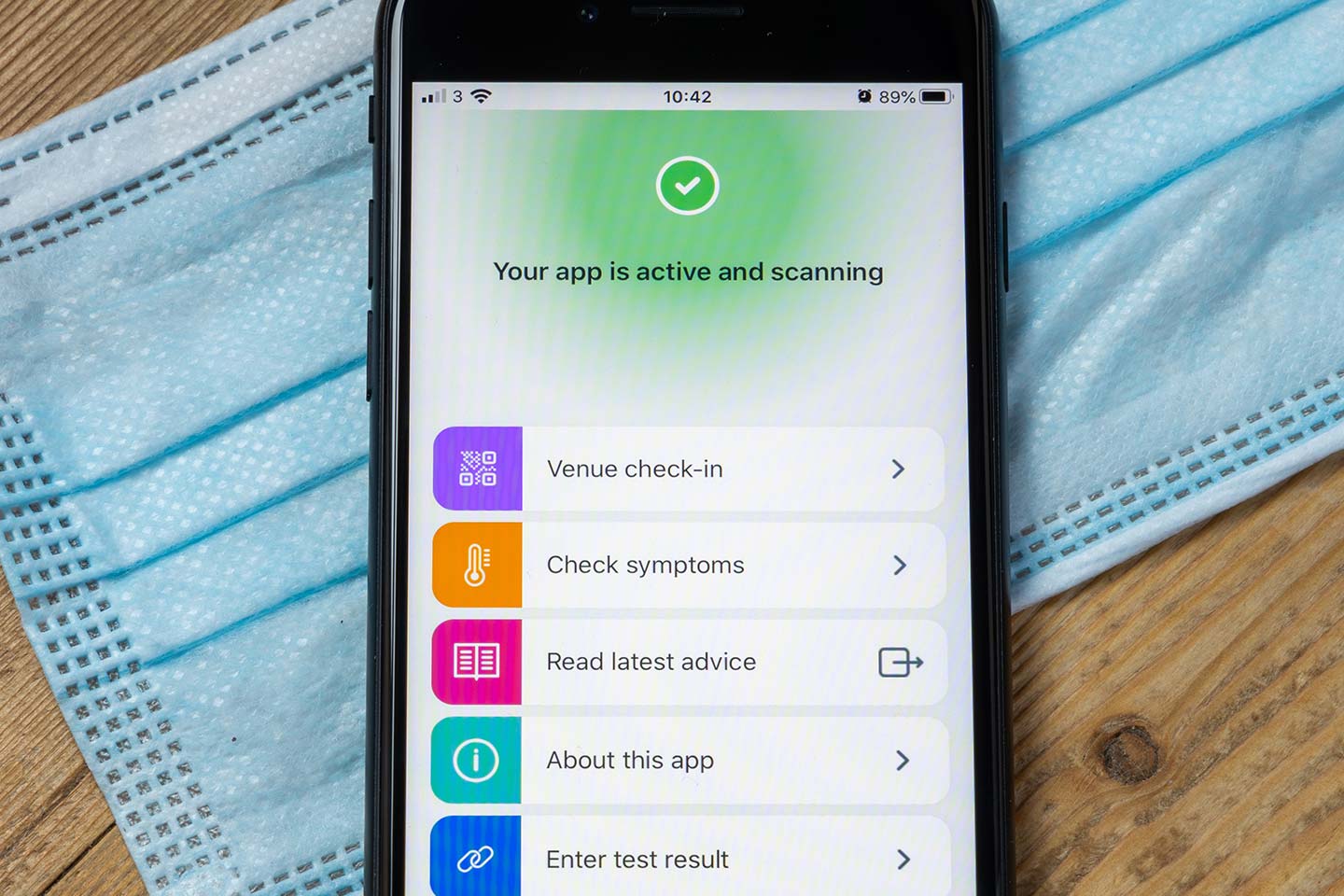 Active COVID-19 Track and Trace app on smartphone