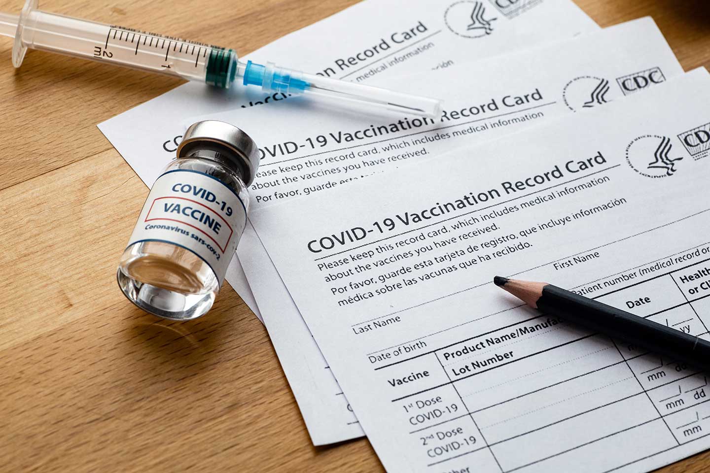 Blank COVID-19 vaccination record cards from the Centers for Disease Control and Prevention